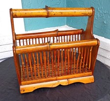 Vintage Bamboo & Rattan Magazine Rack with Painted Pine Tree Sunset Panel — listing 6