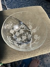 Frosted Floral Clear Glass Round Serving Platter / Torte Plate with Raised Cherry Blossom Design — listing 2