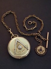 Hamilton Masonic Dial Open-Face Pocket Watch with Gold-Filled Chain — listing 3