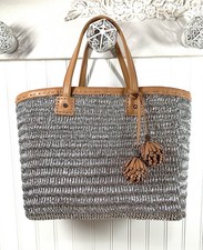 Tory Burch Metallic Gold Woven Straw & Silver Leather Chain-Strap Tote Purse — listing 4