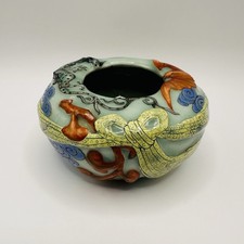 Chinese Celadon Glazed Porcelain Brush Pot with Relief Carved Dragon Decoration — listing 5