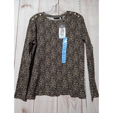 Women's Black and Leopard Print Long Sleeve Top with Chest Pocket XL — listing 4