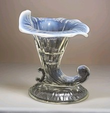 Blue Opalescent Ruffled Glass Candle Holder / Taper Candlestick — listing 3