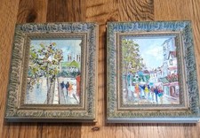 Mid-Century Parisian Street Scene Oil Painting, Bridge & Cityscape at Dusk, Signed Starts with 'N' — listing 3