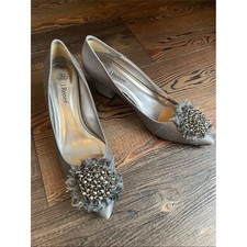 J. Renee Black Satin Pointed-Toe Pumps with Beaded Braided Strap, Size 7M — listing 3