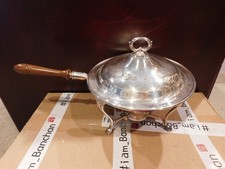 Vintage Mid-Century Chafing Dish with Stainless Pot, Brass Stand & Wood Handle — listing 5