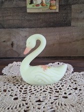 Fenton Custard Satin Glass Swan Figurine, Hand-Painted Daisies, 4 inch — listing 6