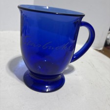 Starbucks Cobalt Blue Footed Glass Coffee Mug with Etched Script Logo — listing 4