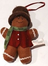 Felt Gingerbread House Christmas Ornament with Gingham Door and Red Gem Accents