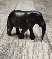 Carved Wood Elephant Figurine with White Floral Inlay Decoration — listing 6