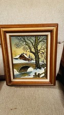 Mid-Century Winter Landscape Oil Painting, Signed, in Wood Frame — listing 6