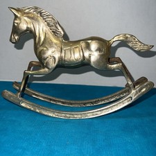 Large Vintage Solid Brass Rocking Horse on Brass Rockers, Sculptural Figure — listing 5