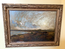 Original Landscape Oil Painting of Rolling Fields and Hills in Dark Wood Frame — listing 3