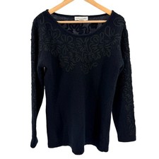 Vintage Outlander Black Angora Blend Sweater with Sequin Yoke, Size Medium — listing 3