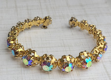 Costume Jewelry Silver-Tone Hinged Cuff Bracelet with Yellow and Green Faceted Cabochons and Blue Rhinestones — listing 3