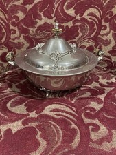 Vintage Silver-Plated Pierced Metal Casserole/Bowl Holder Frame with Ribbon Bow Swag Ornament and Handles — listing 2