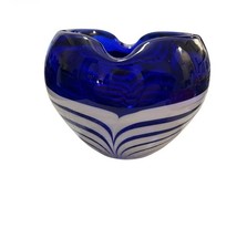 White Art Glass Spherical Bud Vase with Gold Swirl Threading — listing 2