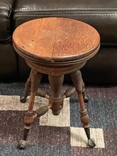 Antique Victorian Adjustable Piano Stool with Glass Ball & Claw Feet and Floral Needlepoint Seat — listing 2