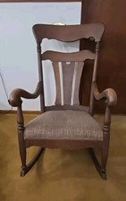 Antique Early 20th Century Oak Rocking Chairs, Pair — Splat-Back Armchair Rockers — listing 5