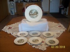 Harkerware Currier & Ives Dessert Set - 4 Small Plates, 1 Larger Plate & Cake Server (The Farmer's Home Winter / A Home in the Wilderness)