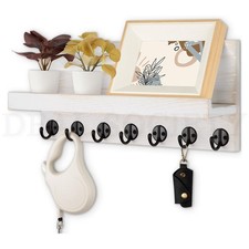 Vintage Black Wooden Wall-Mounted Entryway Organizer with Brass Hooks and Drawer