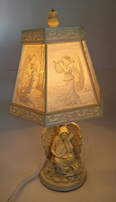 Vintage Lithophane Panel Table Lamp with Six Molded Genre Scenes — listing 6