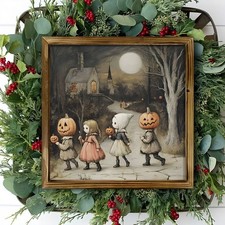 Vintage Hand-Painted Wooden Jack-O-Lantern Pumpkin Wall Plaque, 12 inch, Made in USA