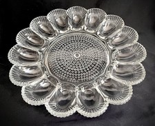Vintage Clear Glass Deviled Egg Serving Plate, 10 inch, Thumbprint Egg Wells — listing 6