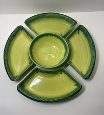 Mid-Century Green Drip Glaze Ceramic Lazy Susan Appetizer Serving Set — listing 6