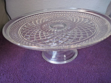 Pressed Glass Pedestal Cake Stand with Clear Glass Dome Cover, Wexford-Style Diamond Pattern