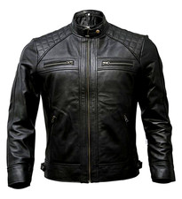 Vintage Black Leather Motorcycle Biker Jacket with Asymmetrical Zip and Belted Waist — listing 2