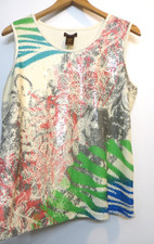 Multiples Sequin-Embellished Abstract Print Sleeveless Tank Top