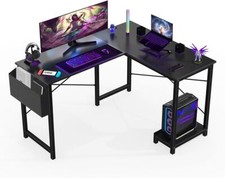 Corner Computer Desk with Glass Top, Elevated Monitor Shelf, and Side Storage Shelves — listing 6