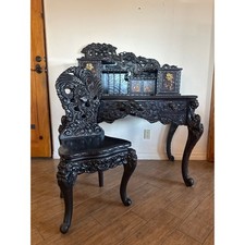 Chinese rosewood secretary Chinese Carved Rosewood Slant-Front Secretary Desk with Village Scene Relief