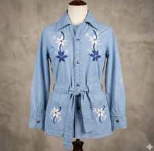 1970s Vintage Light Blue Cotton Jacket with Embroidered Sunset Landscape Back — listing 4