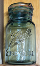 Antique Ball Sure Seal Aqua Green Glass Mason Jar with Glass Lid and Wire Bail Closure, Quart Size — listing 3