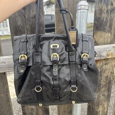Badgley Mischka Black & Cognac Leather Winged Satchel Tote with Zip Expansion Gussets — listing 3