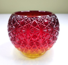 Amberina Pressed Glass Small Square Bowl, Daisy & Button Pattern, 5 inch — listing 4