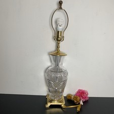 Cut Lead Crystal Table Lamp with Pinwheel Star Pattern and Brass-Tone Fittings