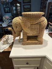 Vintage Wicker Elephant Side Table / Plant Stand with Round Top — listing 5