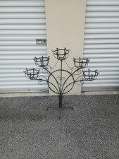 Pair of Vintage Wrought Iron Plant Stands with Cast Iron Openwork Tops, 15" Tall — listing 3