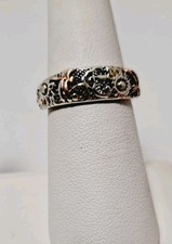 Sterling Silver Band Ring with 18K Gold Accent and Oxidized Floral Detail US 7-8 — listing 3