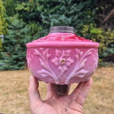 Victorian Cranberry Glass Twin-Burner Oil Lamp with Etched Tulip Shade on Brass Corinthian Column — listing 2