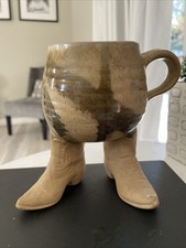 Five Bridges Inc. Studio Pottery Cowboy Boot Mug with 'Footware Tucson' Sheriff Badge — listing 5
