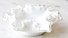 Milk Glass Crimped Ruffle-Edge Compote / Comport Bowl with Raised Center Ring — listing 2