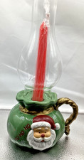 Santa candle holders Pair of Red Glass Santa Claus Hurricane Candle Holders — listing 3