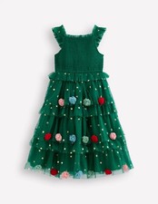 Mini Boden Girls Green Corduroy Christmas Dress with Embroidered Holiday Motifs, Size 8-9Y — listing 4