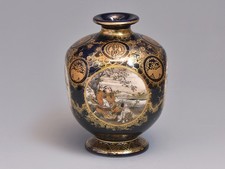 Chinese Satsuma-Style Porcelain Baluster Vase with Gold Handles and Bird Reserve — listing 2