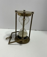 Vintage Brass Hourglass Sand Timer, 5 in. Tall, White Sand — listing 3