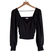 Abercrombie & Fitch Black Sweetheart Neckline Corset-Seam Crop Top with Balloon Sleeves — listing 2